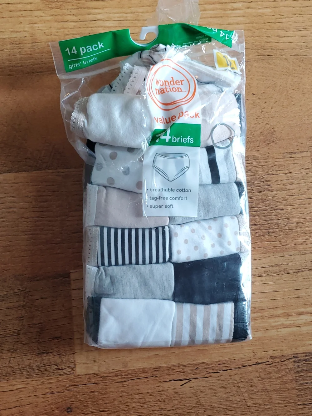 wonder nation Girls' Size 12 Briefs Pack - White, Gray, Black, Tan